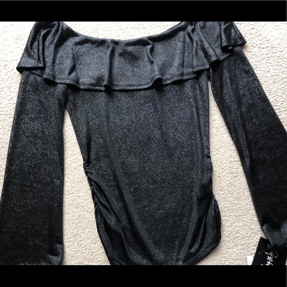 By & By Gray Glitter Off Shoulder Ruffle Top Tee S